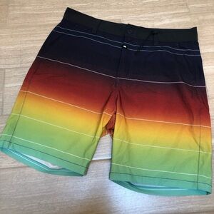 NWOT Ring of Fire Men's Gradient Board Shorts Purple, Red, Yellow, Green Size 34